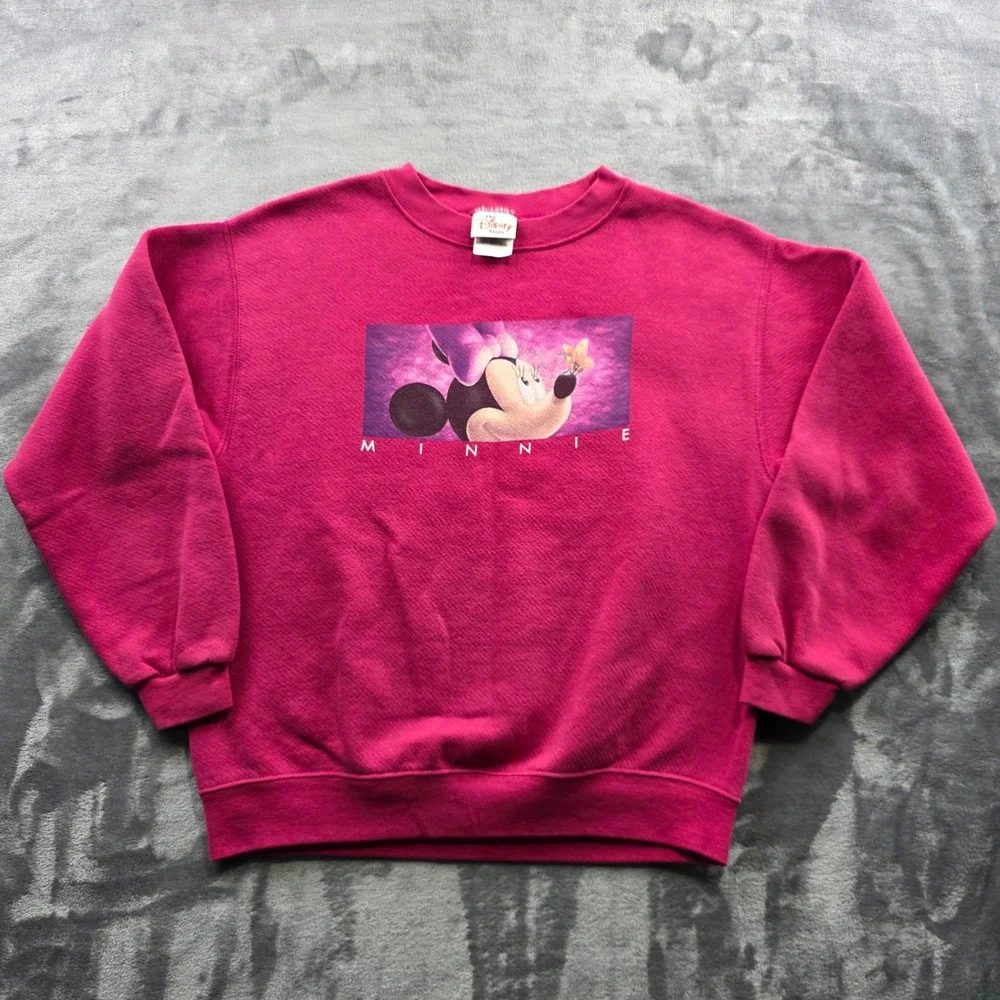 Vintage Disney Minnie Mouse Sweatshirt L Pink Girls Kids‎ Cotton Blend Graphic
